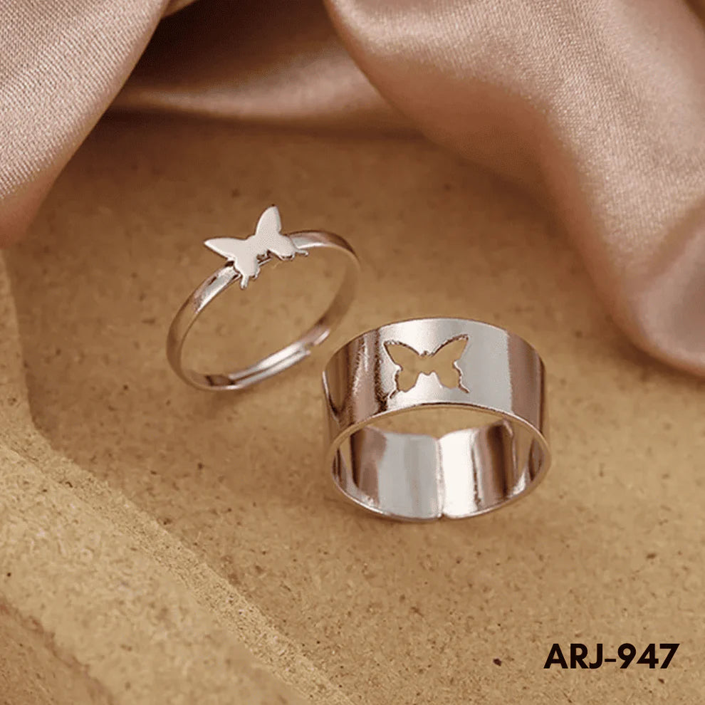 ARJ-947 Butterfly Couple Ring Elegant Stylish Durable Design Symbol Of Love And Commitment For Couples Adjustable Size - Black