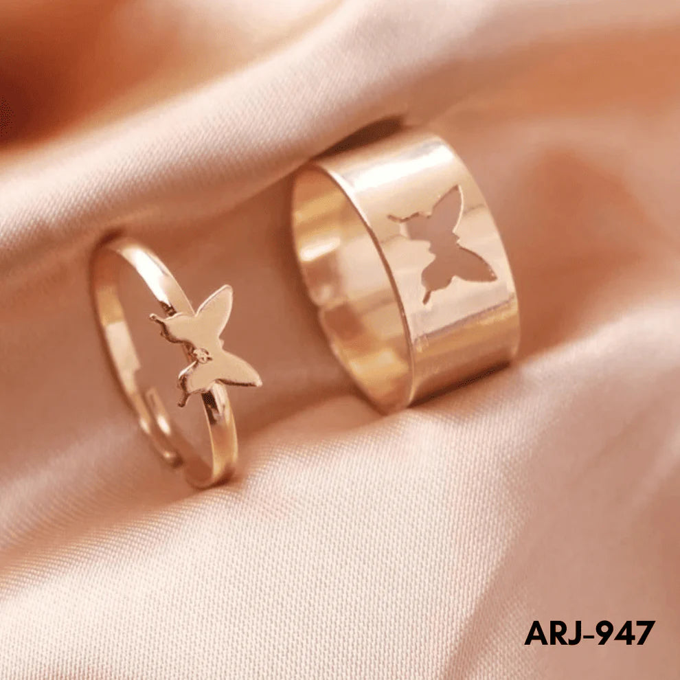 ARJ-947 Butterfly Couple Ring Elegant Stylish Durable Design Symbol Of Love And Commitment For Couples Adjustable Size - Black