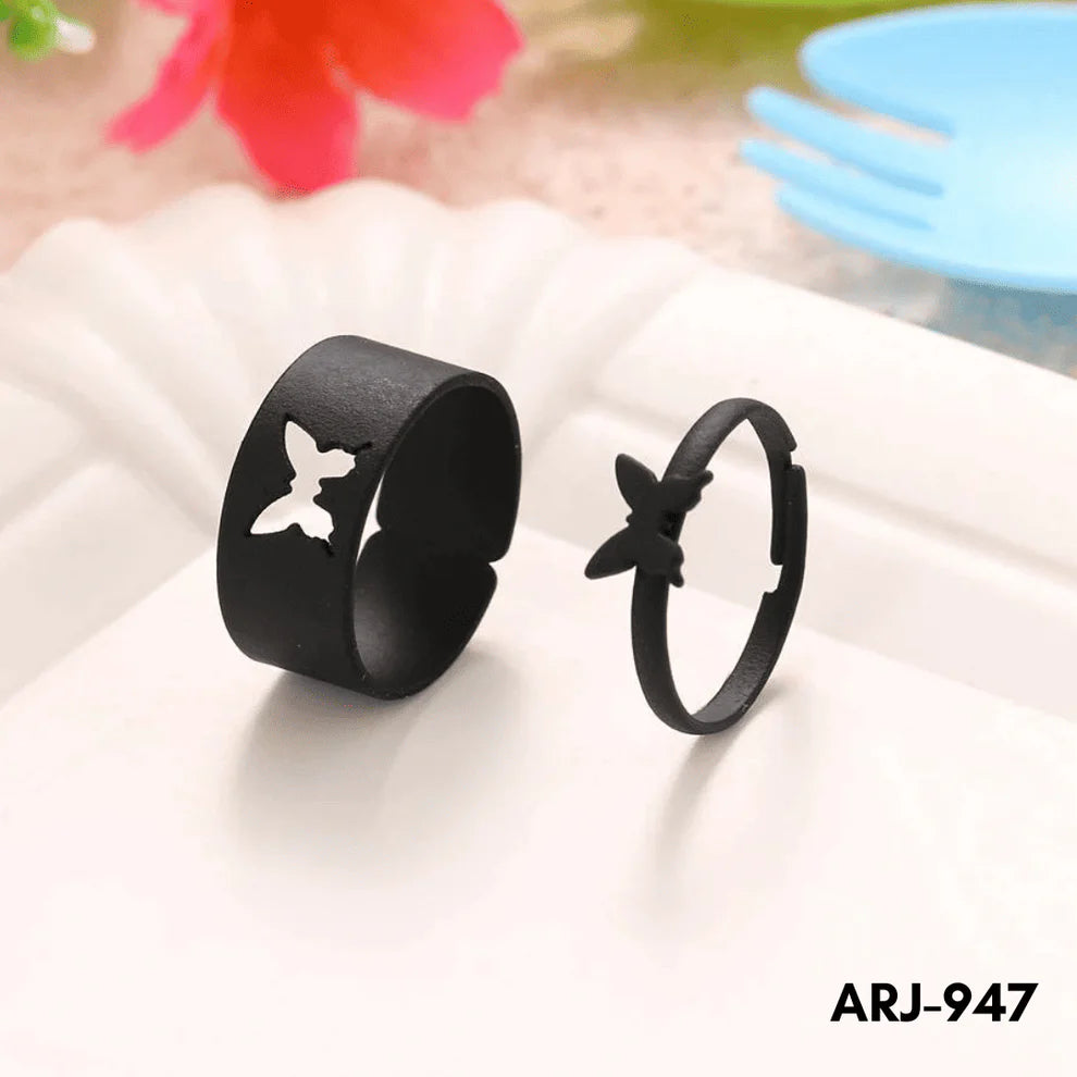 ARJ-947 Butterfly Couple Ring Elegant Stylish Durable Design Symbol Of Love And Commitment For Couples Adjustable Size - Black