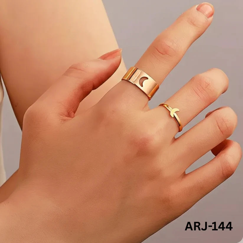 ARJ-144 Moon Couple Rings Adjustable Matching Rings For Couples Elegant Design And Daily Wear (black)