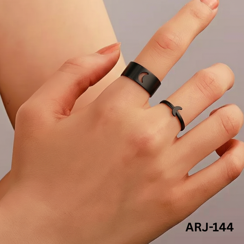 ARJ-144 Moon Couple Rings Adjustable Matching Rings For Couples Elegant Design And Daily Wear (black)
