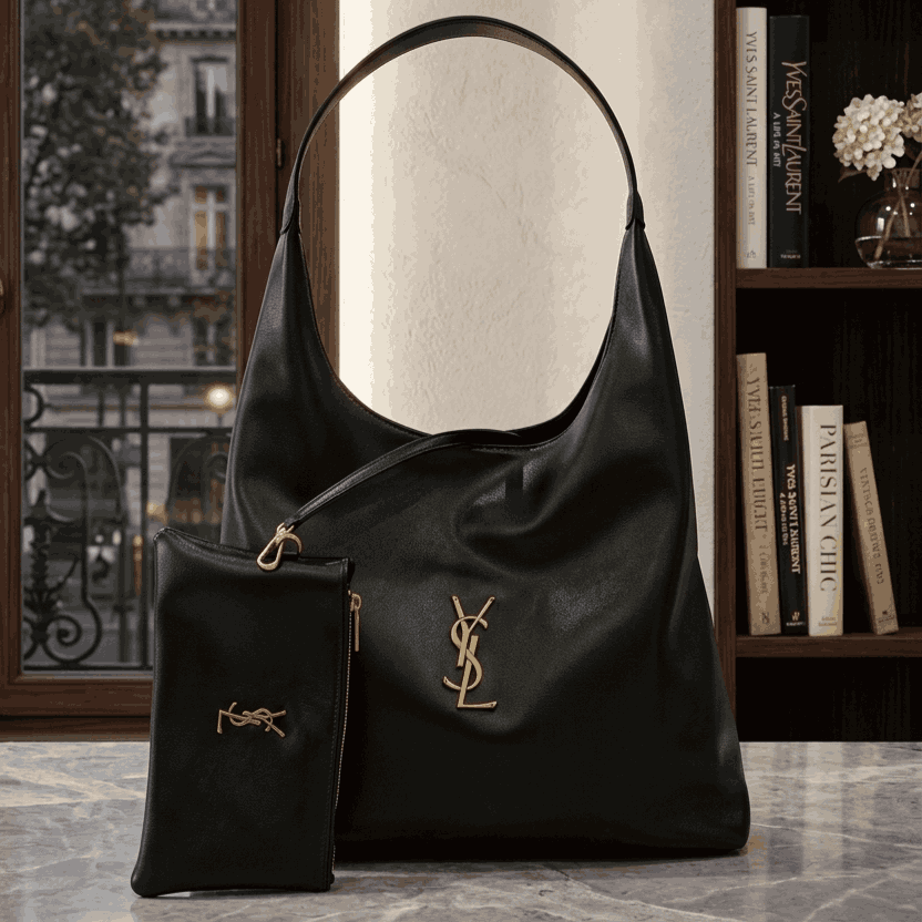 Luxury YSL Imported Tote Bag (Large Capacity) – High-Quality Black Leather Shoulder Bag with Pouch | Premium Designer Bag( without box)